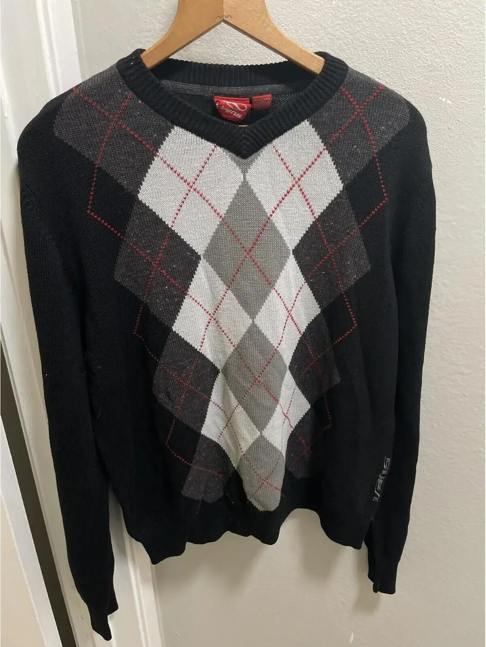 VTG Vans Y2K Argyle V-Neck Sweater Wool Blend Men's Sz M